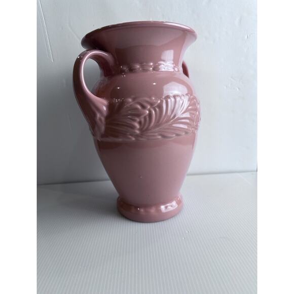 BEAUTIFUL VINTAGE ABINGDON ART POTTERY 153 ACANTHUS LEAF PINK WITH HANDLES VASE! - Picture 8 of 16